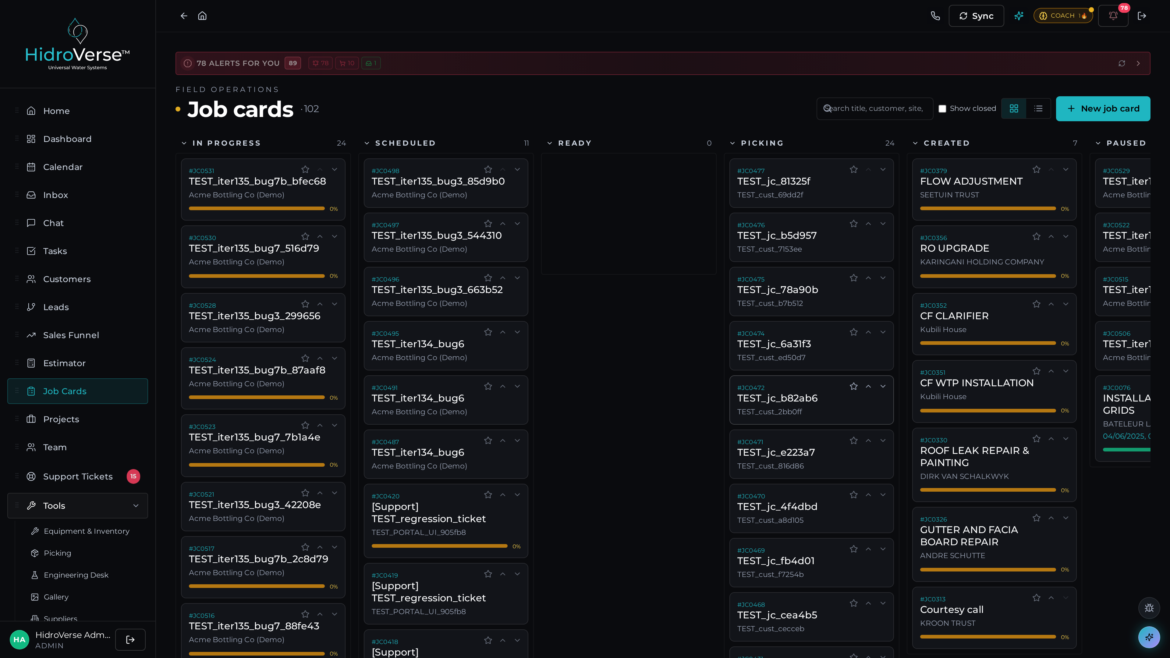Job cards — dark mode