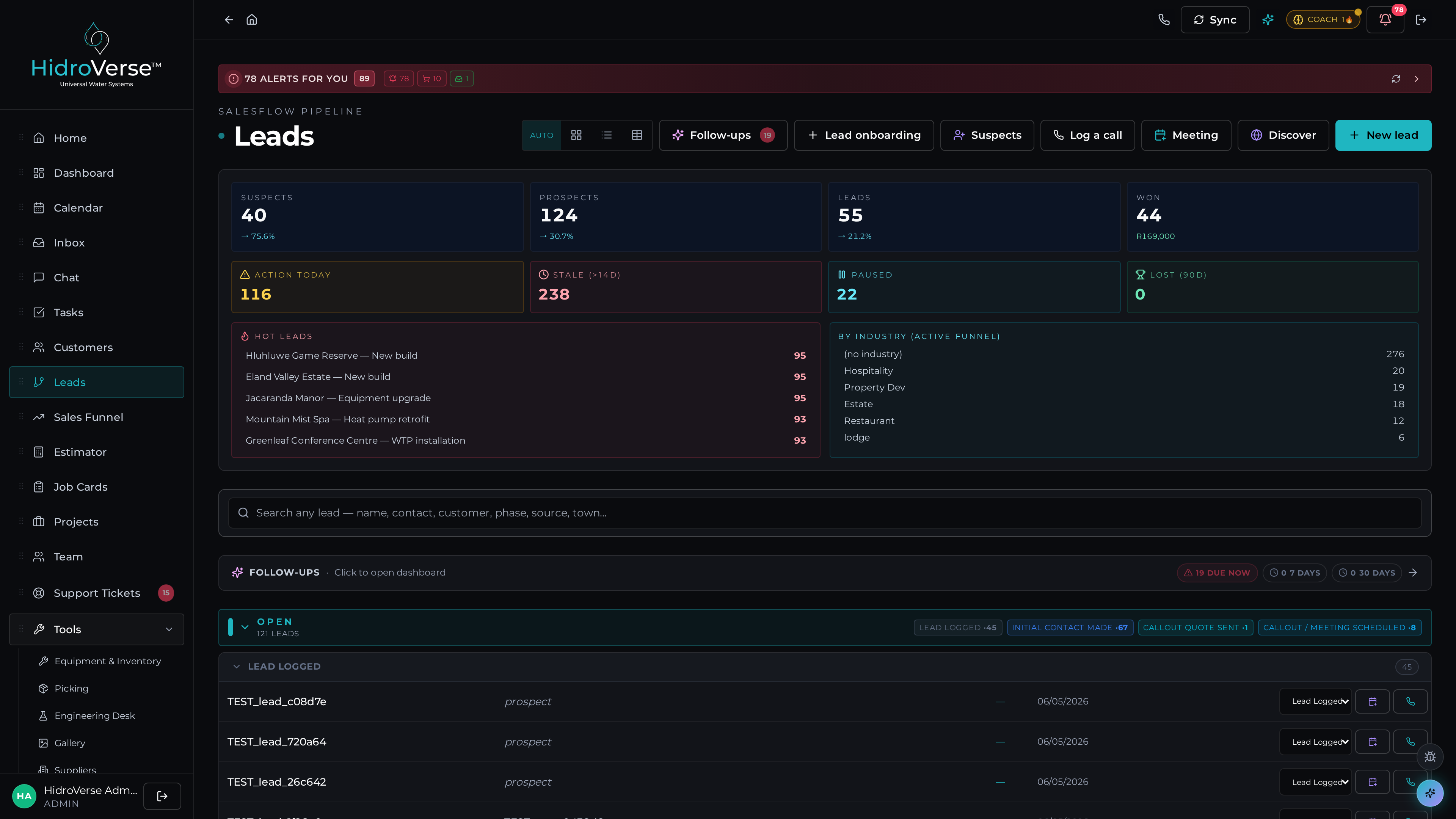 Lead pipeline — dark mode