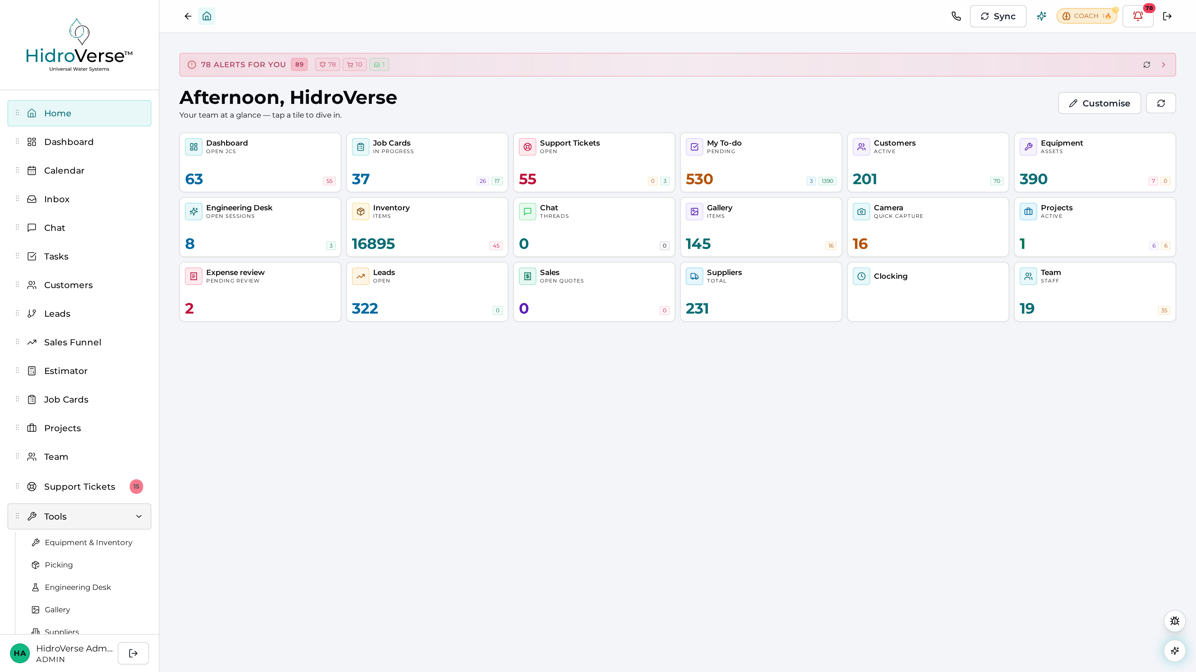 Dashboard overview — light mode