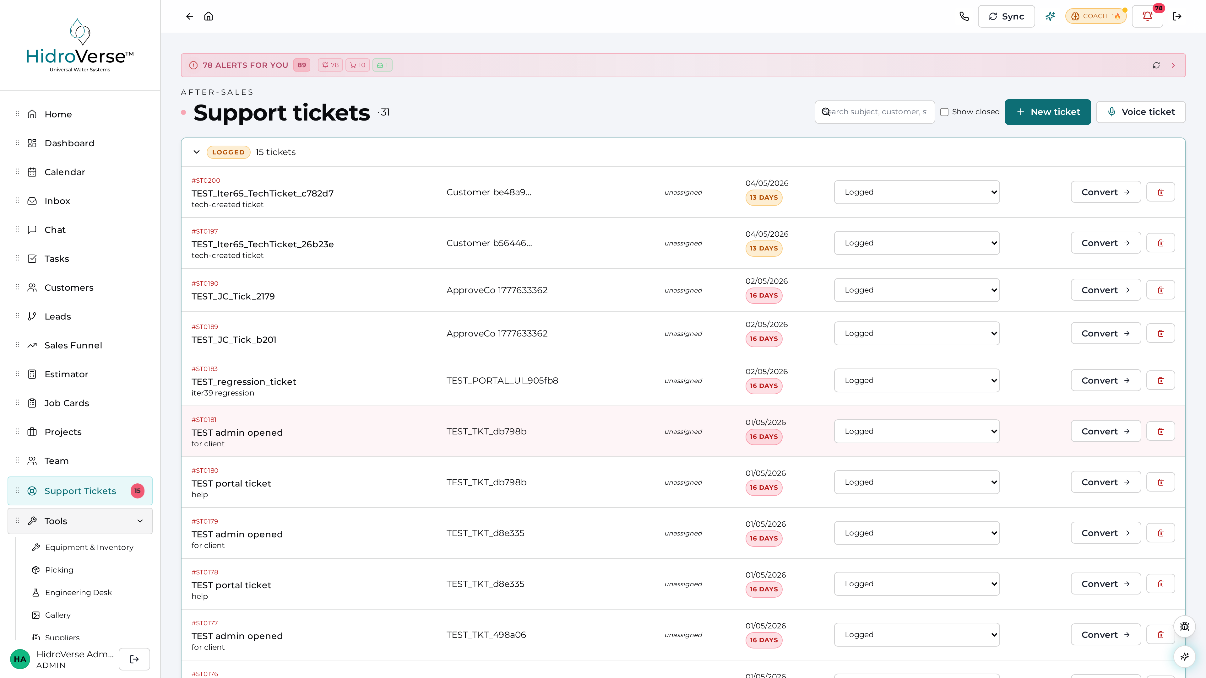 Tickets — light mode