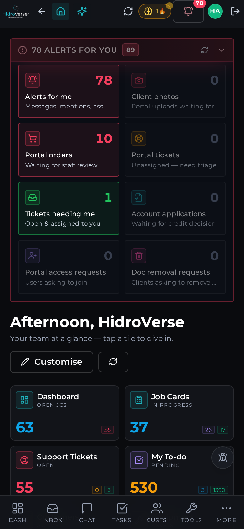 Dashboard — mobile