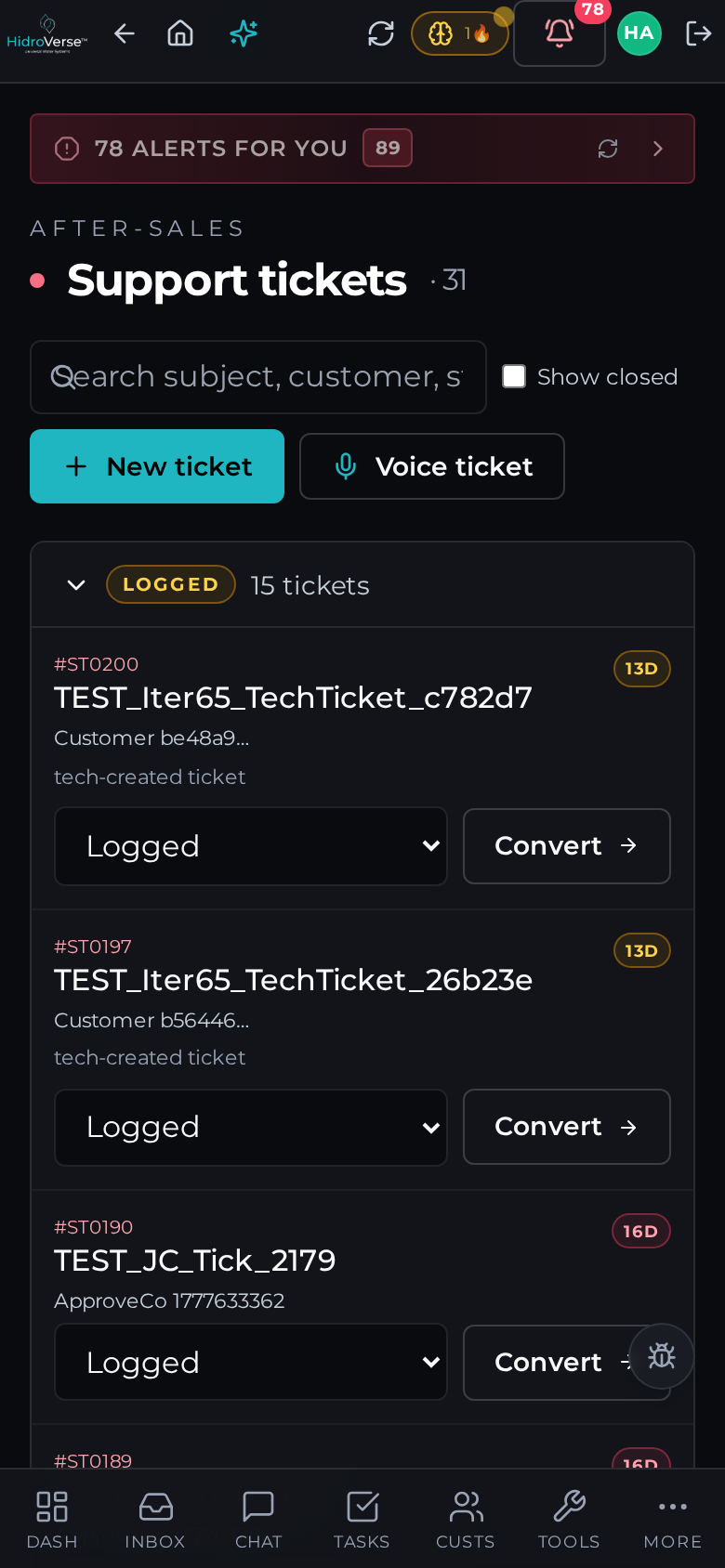 Tickets — mobile